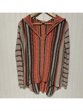 ROXY V-neck Hoodie Sweater Stripes Knit Small Long Sleeve Surfer Pre-Own C6